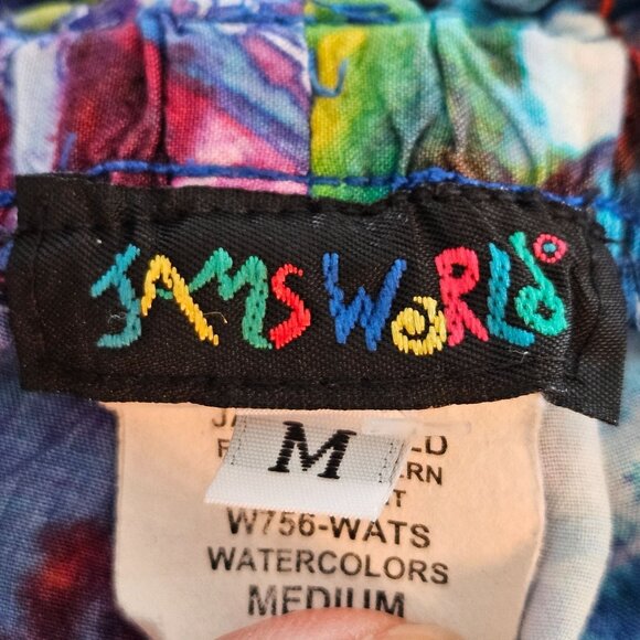 Jams World Medium Watercolor Pattern Rayon Wide-Leg Pants Hawaiian Boho Colorful - Picture 4 of 10